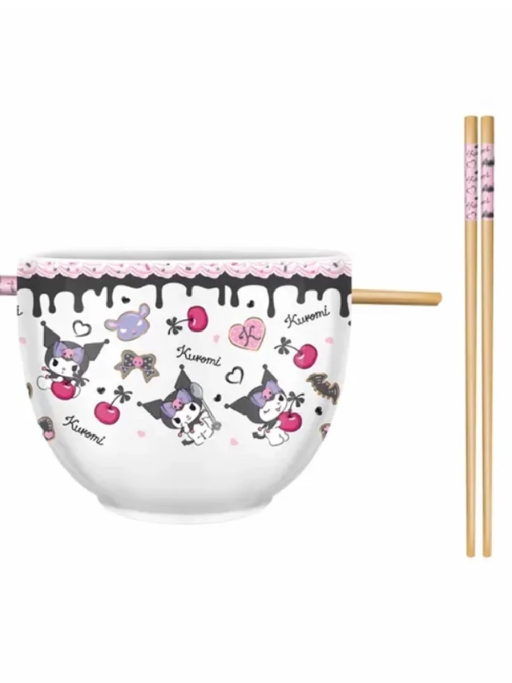 Sanrio Kuromi Cake Toss Pattern Boxed 20oz Ceramic Ramen Bowl & Chopstick